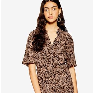 Topshop Self-Belt Animal/Leopard Print Shirt Dress